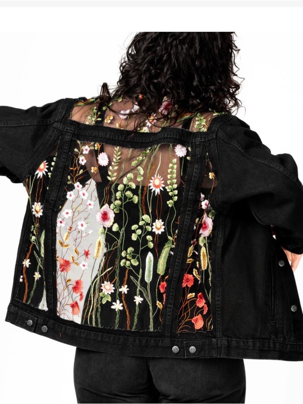Dragon Denim Black Floral Jacket - Picture 3 of 4